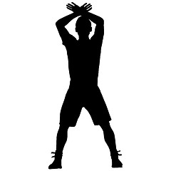 Image showing Silhouette of a man with his hand raised. illustration