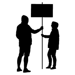 Image showing Silhouette man and woman hold banner on a pole, illustration