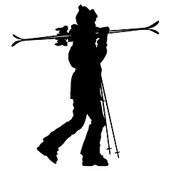 Image showing Mountain skier speeding down slope. sport silhouette