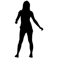 Image showing Black silhouettes of beautiful woman on white background. illustration