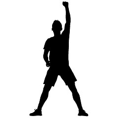 Image showing Silhouette of a man with his hand raised. illustration