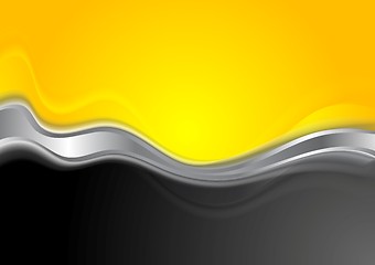 Image showing Abstract orange black background with metallic wave