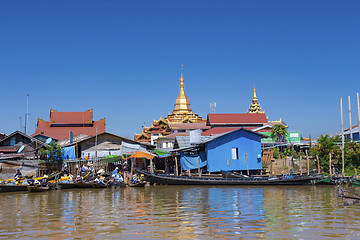 Image showing Traditional wooden stilt houses at the Inle lake