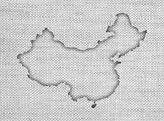 Image showing Map of China on old linen