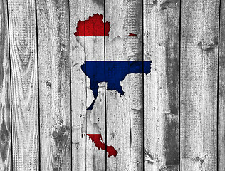 Image showing Map and flag of Thailand on weathered wood