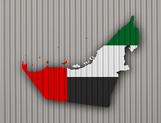 Image showing Map and flag of United Arab Emirates on corrugated iron