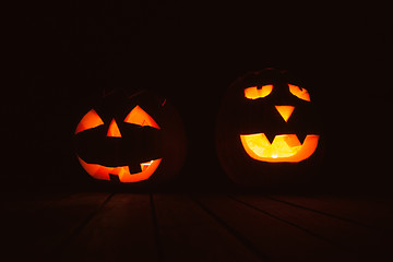 Image showing Halloween pumpkin lanterns with evil faces