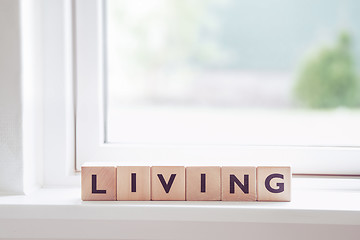 Image showing Living sign in a bright window