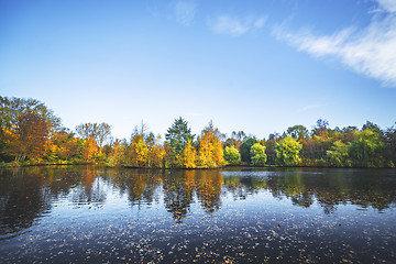 Image showing Autumn landscape with a lake and trees