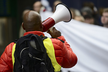 Image showing activist with the megaphone