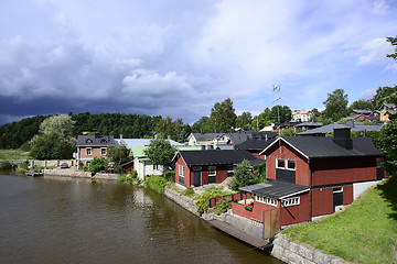 Image showing wooden houses by the river in old part of Porvoo, Finland