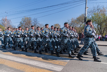 Image showing Group of police special troops on parade