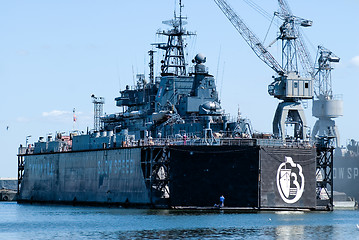 Image showing Military ship in Baltiysk dry dock