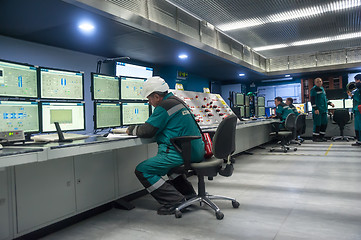 Image showing Engineers in control room of Tobolsk Polymer