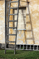 Image showing Two Old Wooden Ladders