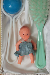 Image showing  Vintage gift for a newborn baby Doll brush rattle