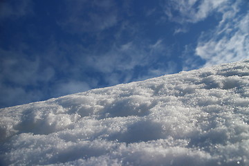 Image showing  hard road to the top view of the snow-covered slope of Mount