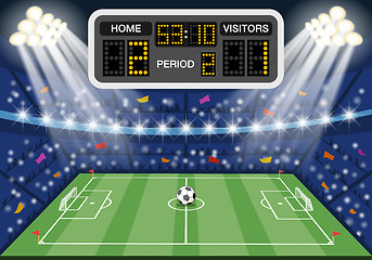 Image showing Soccer stadium with scoreboard