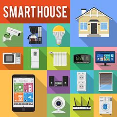 Image showing Smart House and internet of things flat icons set