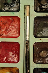 Image showing set of watercolor paints used 