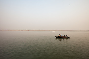 Image showing River boats in Varanasi, India