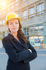 Image showing Portrait of Young Attractive Professional Female Contractor Wear