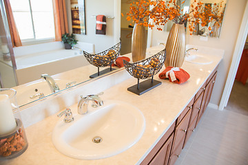 Image showing Beautifully Decorated New Modern Home Bathroom Sink, Faucet and 