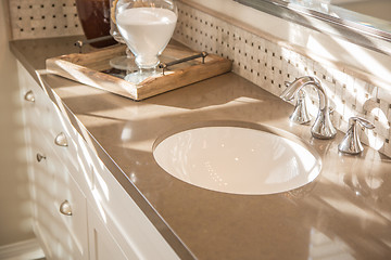 Image showing Beautifully Decorated New Modern Home Bathroom Sink, Faucet and 