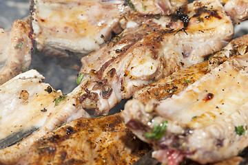 Image showing skewers of meat, close-up