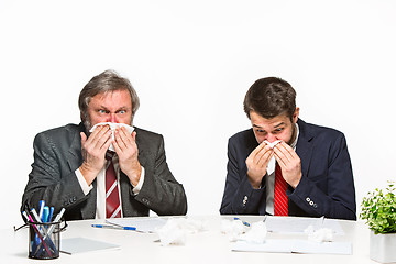 Image showing The two colleagues working together at office on white background.