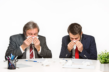 Image showing The two colleagues working together at office on white background.