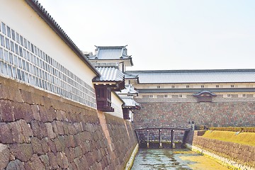 Image showing Kanazawa castle walls, tower and moat in Ishikawa