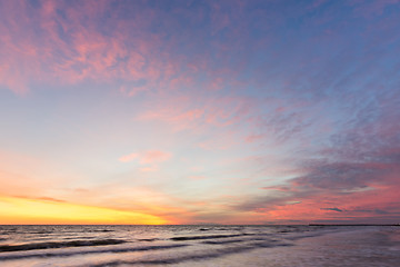 Image showing Beautiful sky at sunset on the sea shore, Black sea, Anapa, Russia