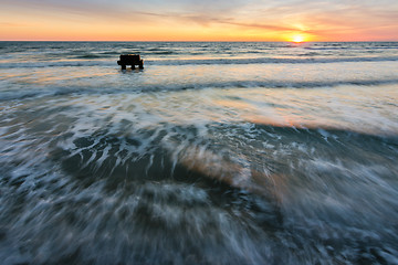 Image showing Sea surf at sunset, the Black Sea, Anapa, Russia