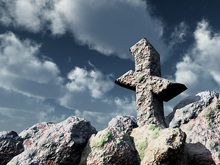 Image showing rune rock under cloudy blue sky - 3d illustration