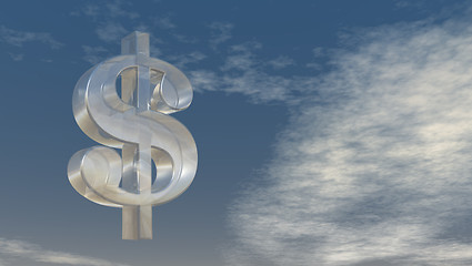 Image showing glass dollar symbol under cloudy blue sky - 3d illustration