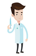 Image showing Doctor holding syringe vector illustration.