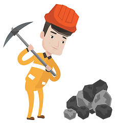 Image showing Miner working with pickaxe vector illustration.