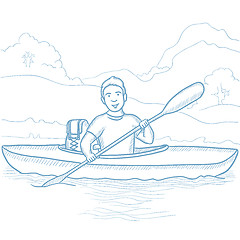 Image showing Man riding in kayak vector illustration.