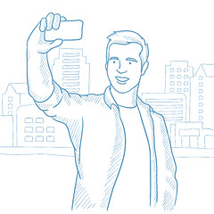 Image showing Man making selfie vector sketch illustration.