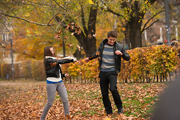 Image showing Happy young Couple in Autumn Park