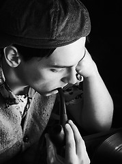 Image showing Monochrome Vintage Portrait Of A Man With Pipe