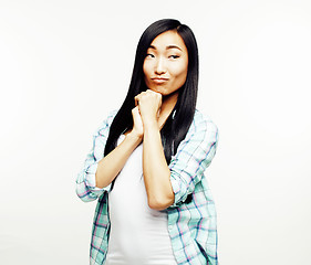 Image showing young pretty asian woman posing cheerful emotional isolated on white background, lifestyle people concept