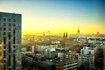 Image showing Panoramic view of Hamburg city at sunset