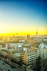 Image showing Panoramic view of Hamburg city at sunset