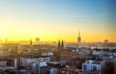 Image showing Panoramic view of Hamburg city at sunset