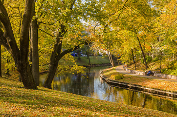 Image showing Beautiful autumn park at the channel in Riga