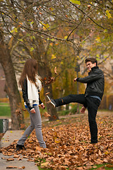 Image showing Happy young Couple in Autumn Park