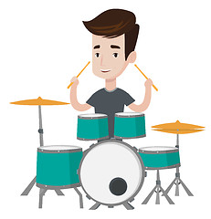 Image showing Man playing on drum kit vector illustration.