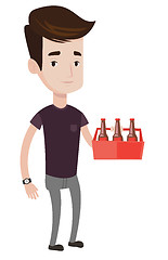 Image showing Man with pack of beer vector illustration.